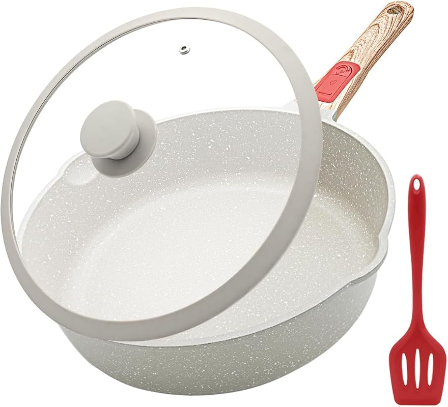 12 Inch Nonstick Deep Frying Pan Skillet with Lid, Detachable Handle, 