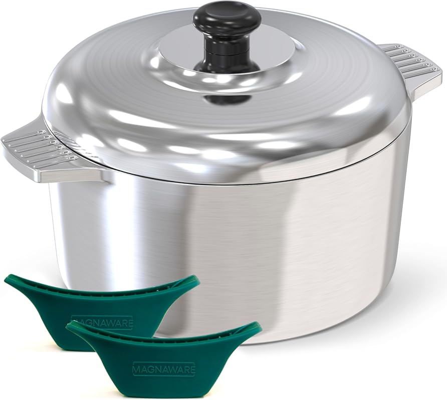 Magnaware 5 Quart Cast Aluminum Dutch Oven with Lid, Lightweight, Sili