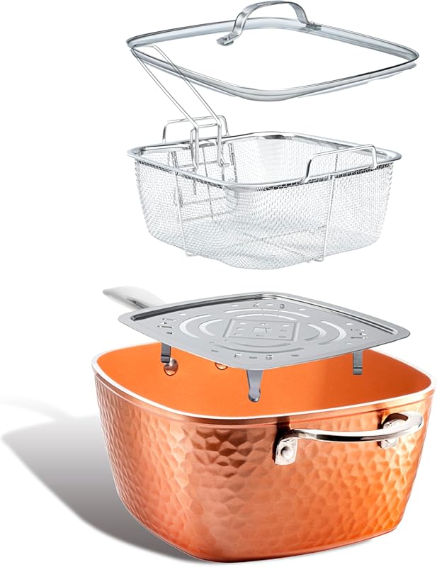 Gotham Steel 9.5 Inch Nonstick Square Deep Frying Pan with Ceramic Coa