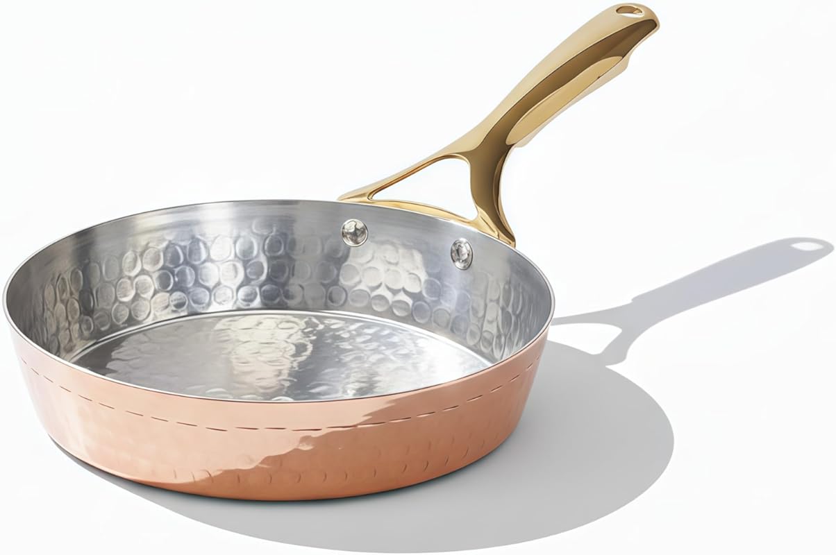 P-TAL 8.5-Inch Copper Frying Pan with Heat-Resistant Handle, Naturally