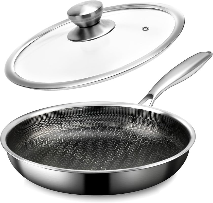 8-Inch Stainless Steel Honeycomb Nonstick Frying Pan with Lid, Oven & 