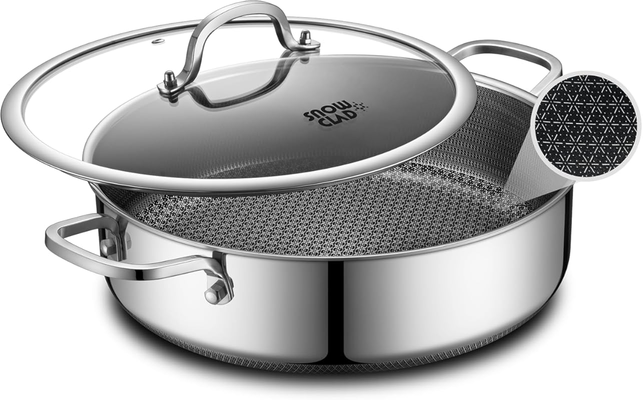 12 Inch Hybrid Nonstick 5 Quart Saute Pan with Lid, PFOA Free, Dishwas