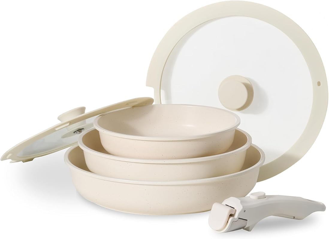 JEETEE Nonstick Frying Pan Set with Lids and Removable Handles, Oven S