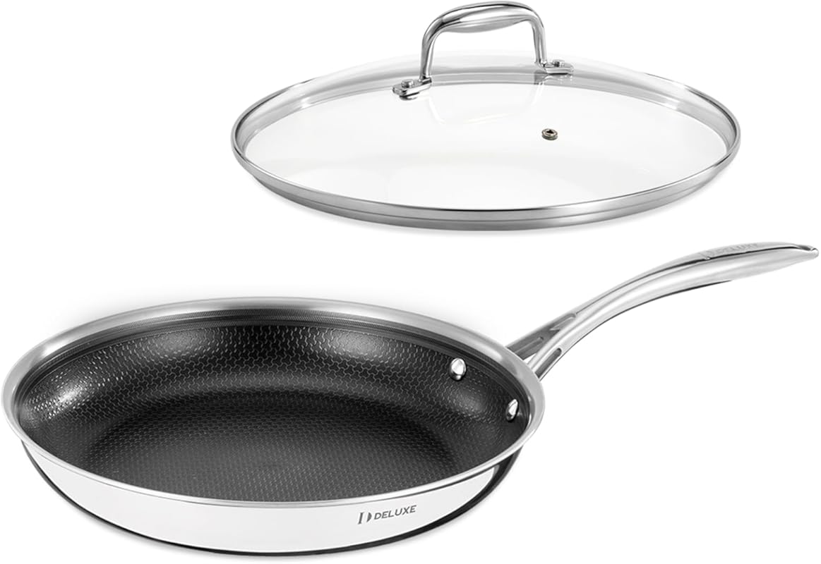 DELUXE 12-Inch Hybrid Ceramic Nonstick Fry Pan with Tempered Glass Lid