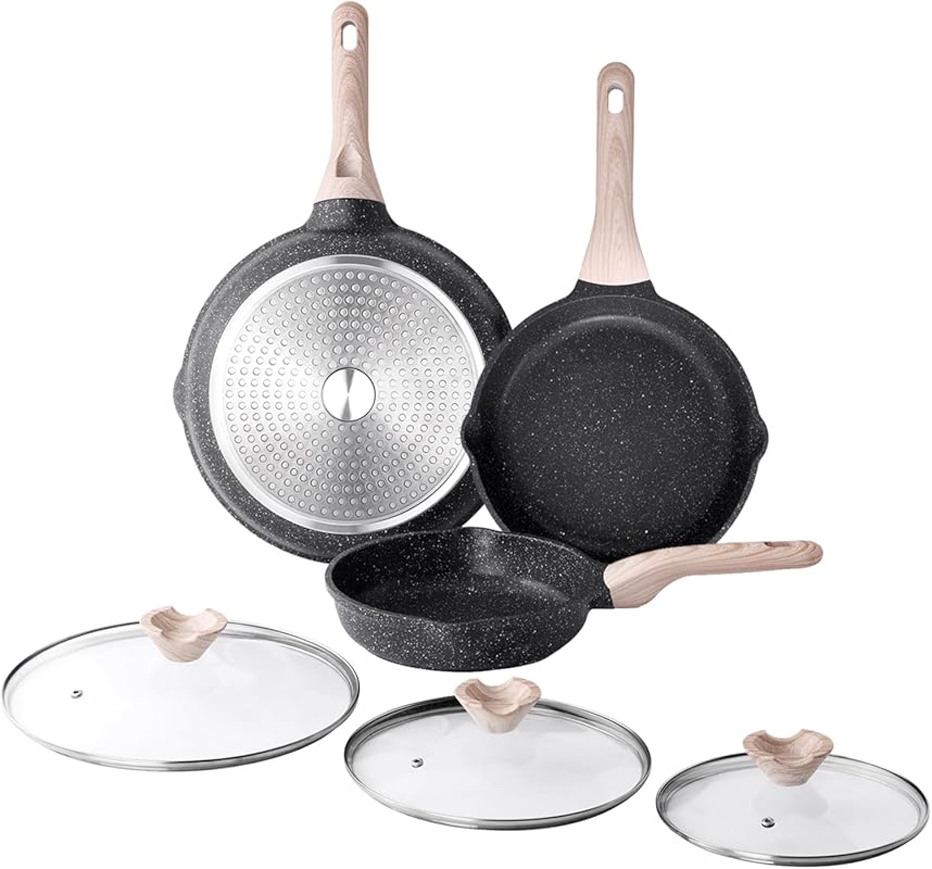 Kordisen 3-Piece Nonstick Frying Pan Set with Lids, PFOA Free, Inducti