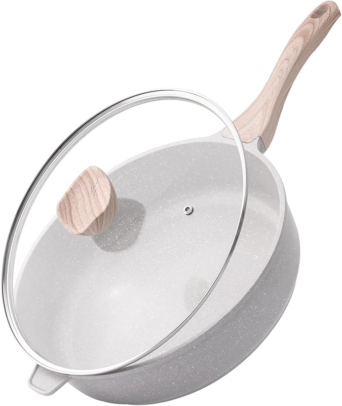 Kordisen 12 Inch Nonstick Ceramic Deep Frying Pan with Lid, PFOA & PFA
