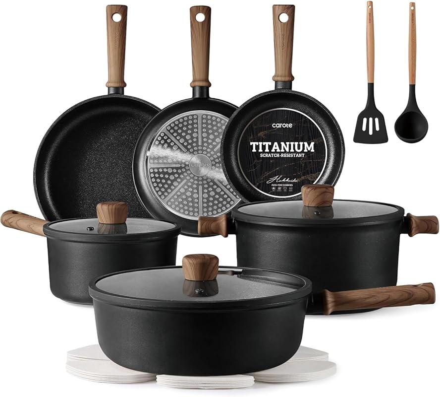 CAROTE 16-Piece Titanium Nonstick Cookware Set, Induction Compatible,