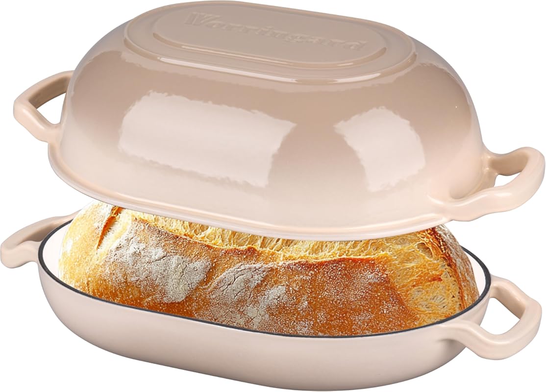 VORRINGARD 7QT Latte Enameled Cast Iron Dutch Oven for Sourdough Bread
