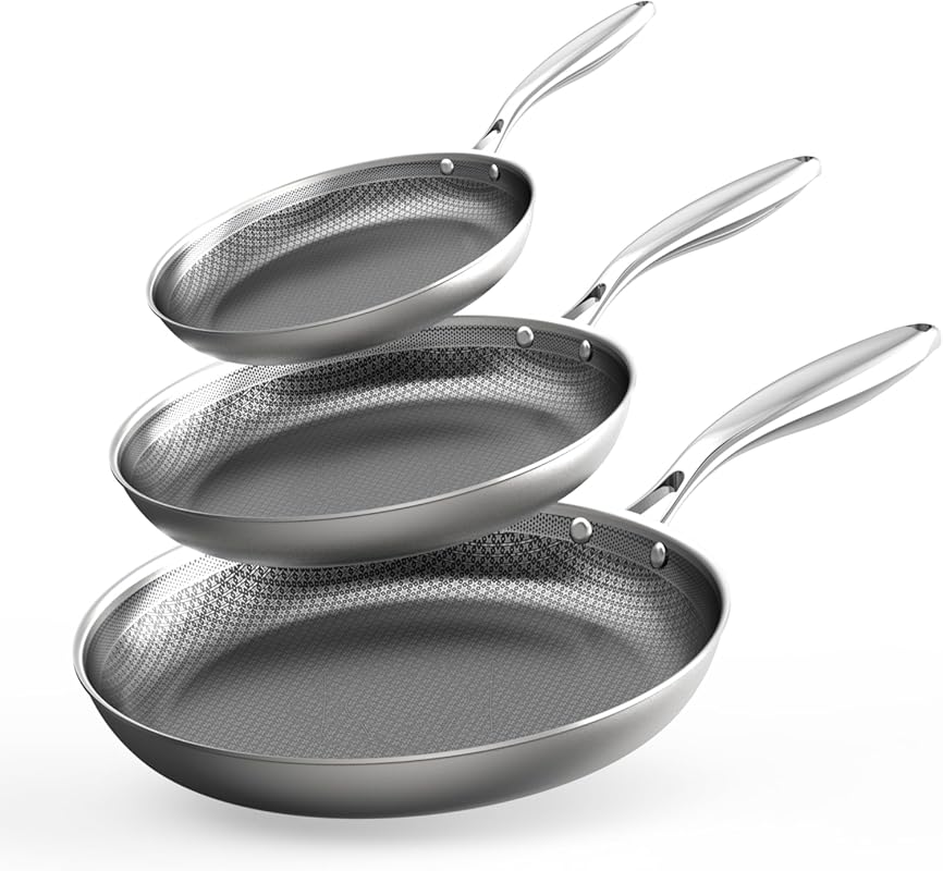 COOKER KING Set of 3 Stainless Steel Nonstick Frying Pans (8,10,12 Inc