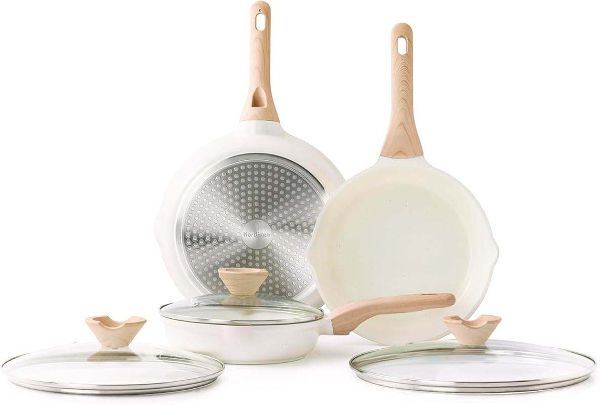Kordisen 3 Piece Ceramic Nonstick Frying Pan Set with Lids, Induction 
