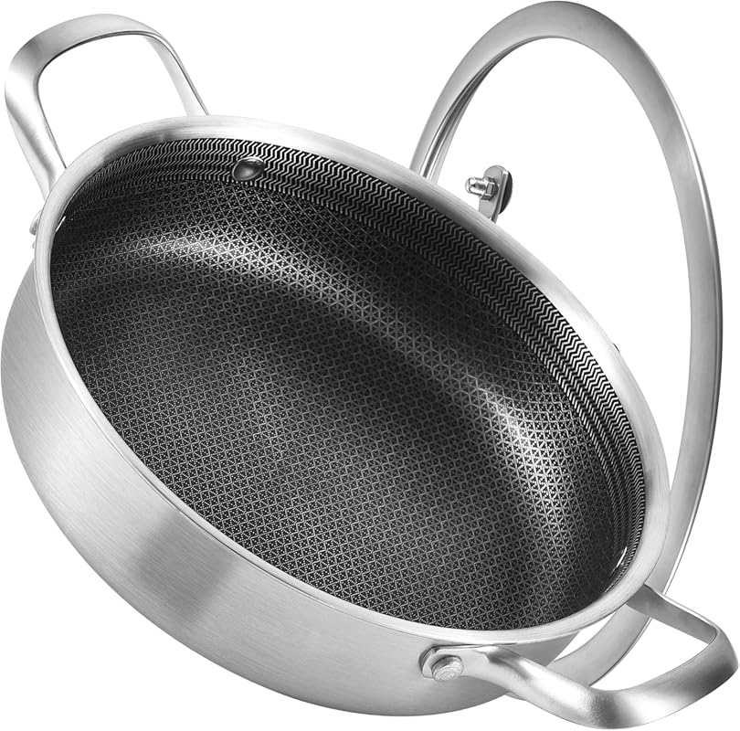 Inqibee 10 Inch 3 QT Hybrid Tri-Ply Stainless Steel Nonstick Saute Pan