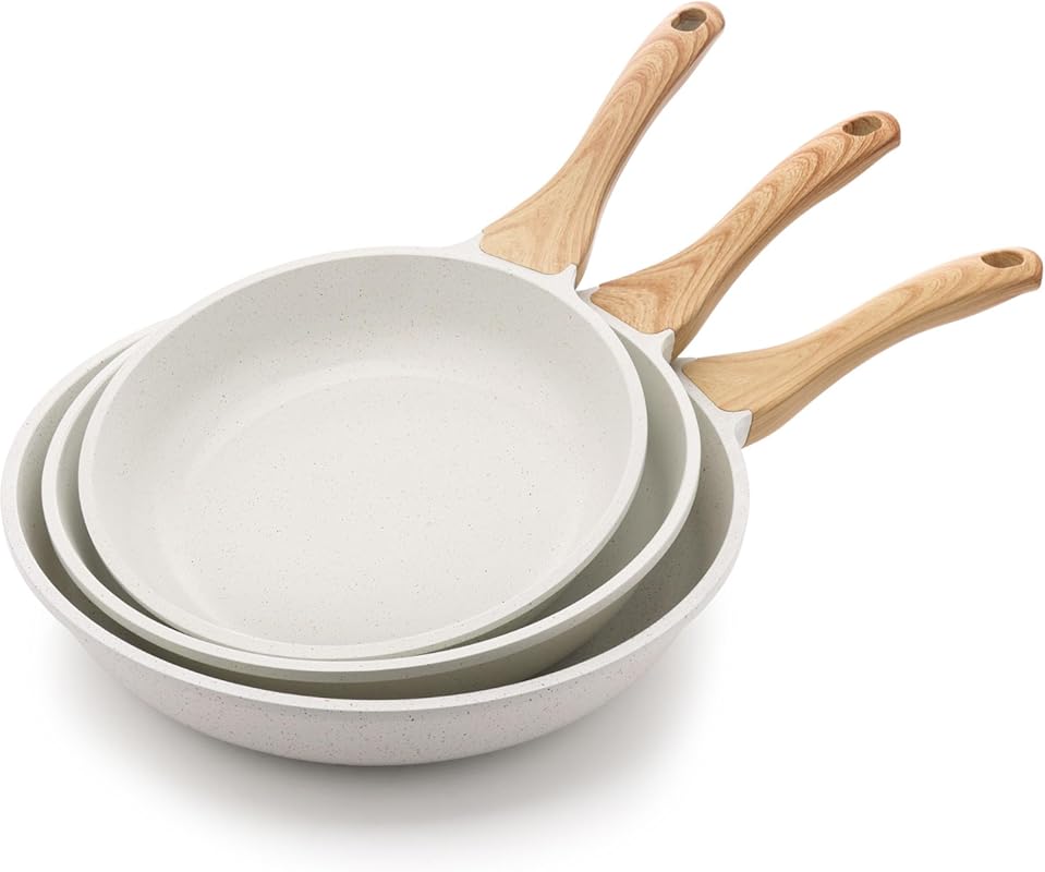 SENSARTE Nonstick White Ceramic Frying Pan Set, Healthy Cookware, PTFE