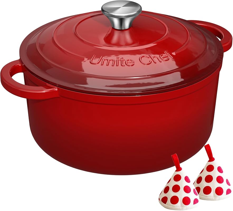 Umite Chef 5QT Enameled Cast Iron Dutch Oven with Lid and Cotton Potho