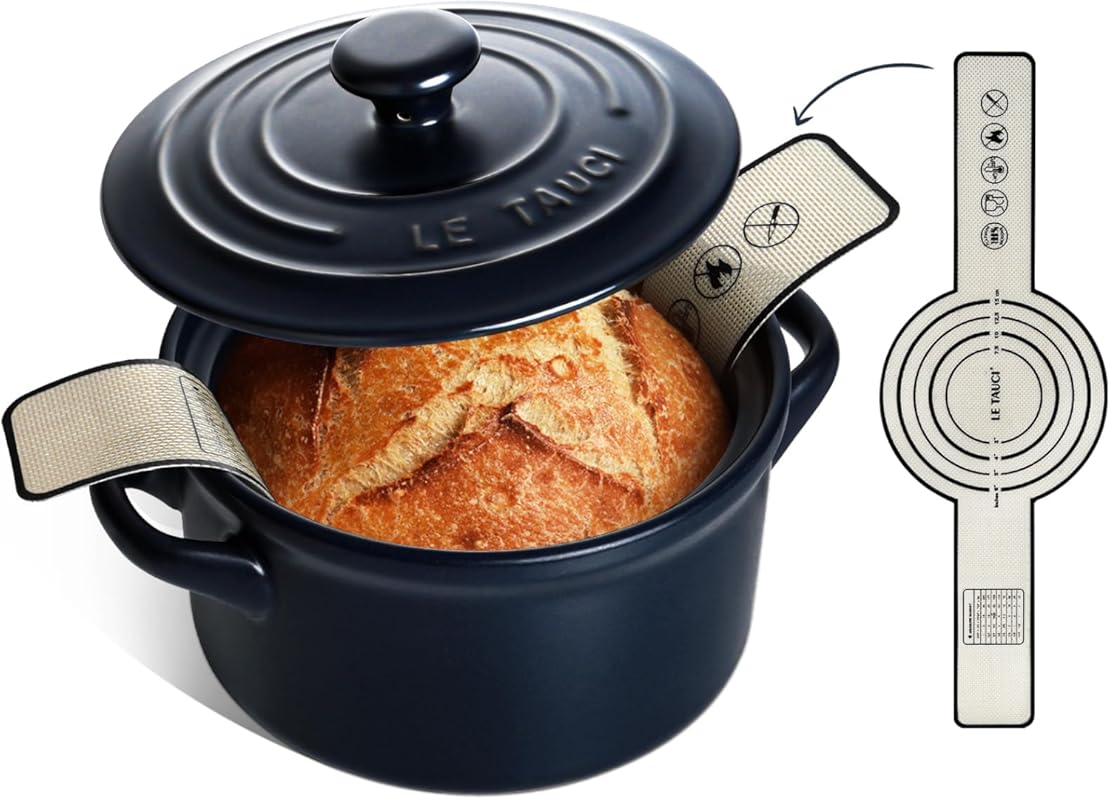 LE TAUCI 3 Quart Midnight Blue Ceramic Dutch Oven with Silicone Sling,