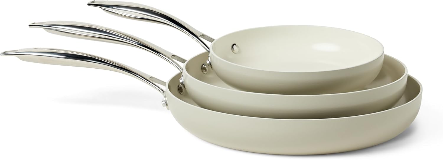 Amazon Basics Ceramic Nonstick Frying Pan Set, 3 Pieces, Induction Com