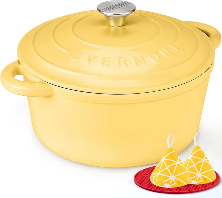 Overmont 5.5QT Enameled Cast Iron Dutch Oven with Lid, Cookbook, and C