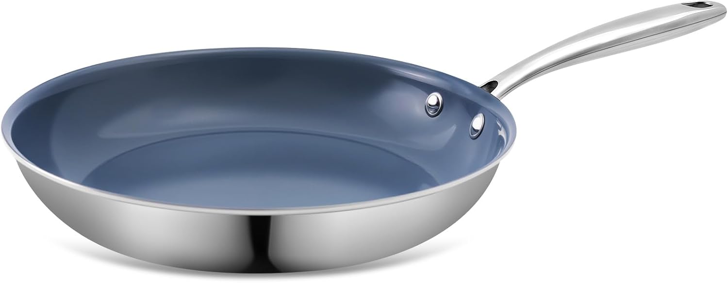 8 Inch Stainless Steel Nonstick Frying Pan with Healthy Ceramic Coatin