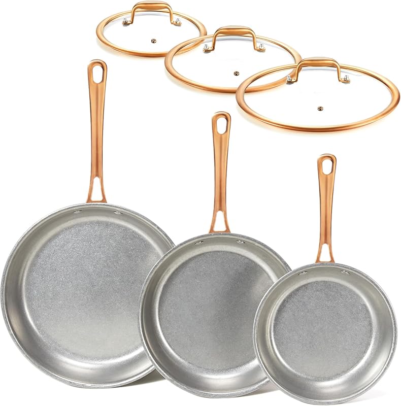 KOKHUB Tri-Ply Stainless Steel Frying Pan Set 8”, 9.5” & 11” with Lids