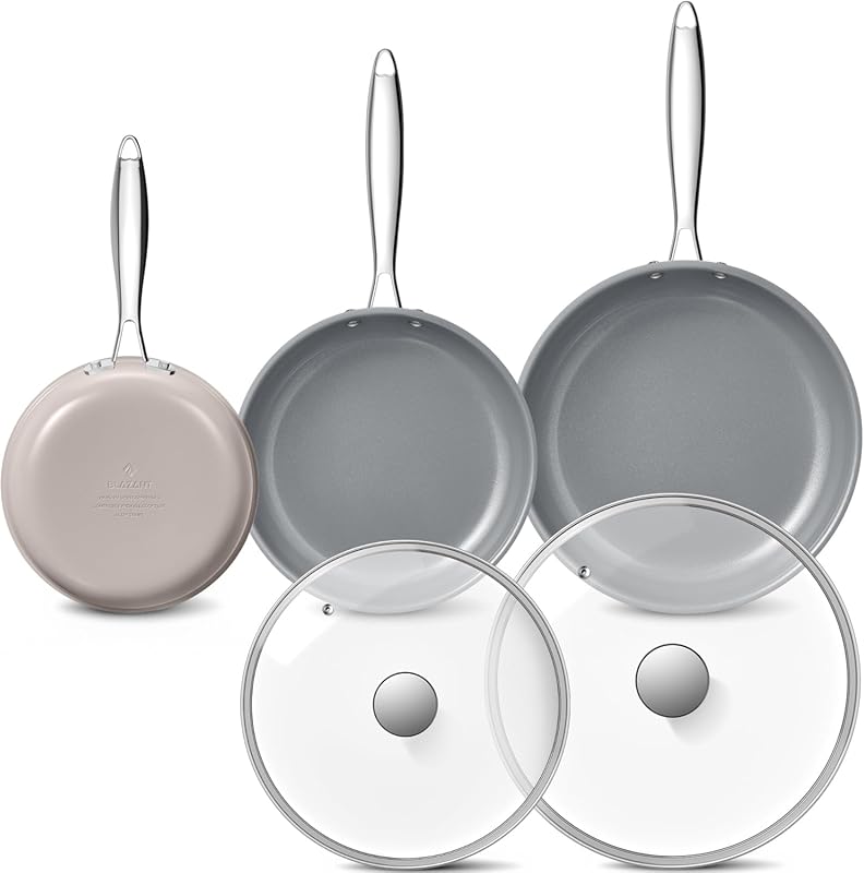 Ceramic Nonstick Frying Pan Set with Lid, Induction Base, PFOA/PTFE Fr