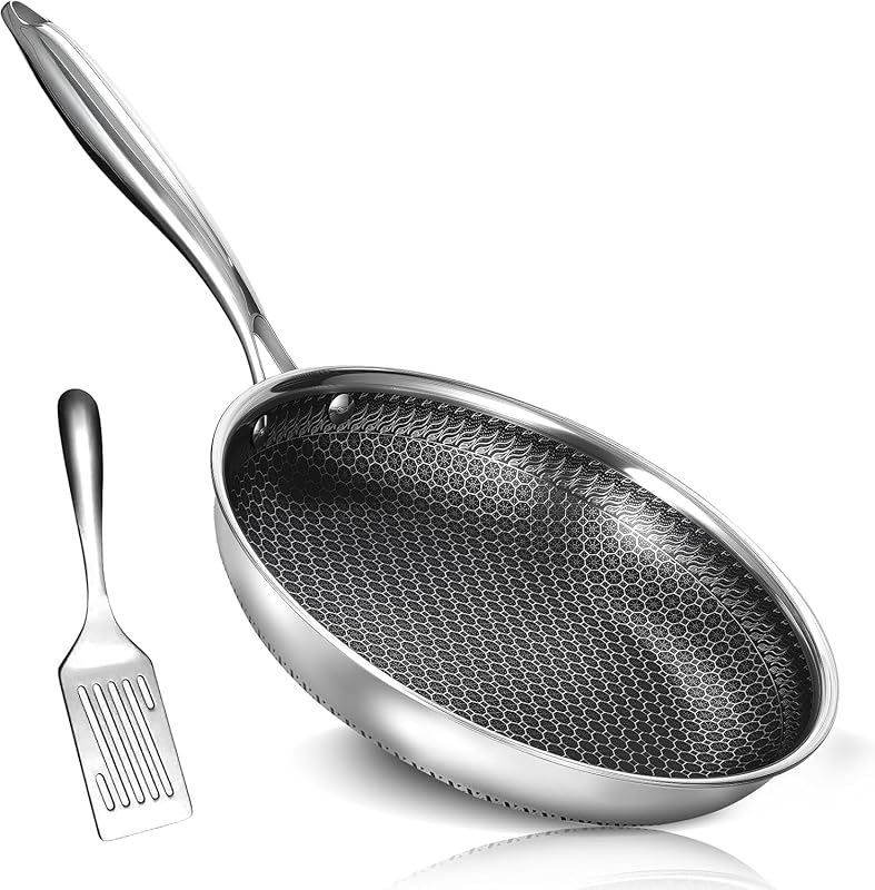 8-Inch Nonstick Stainless Steel Frying Pan with Honeycomb Surface, Ind