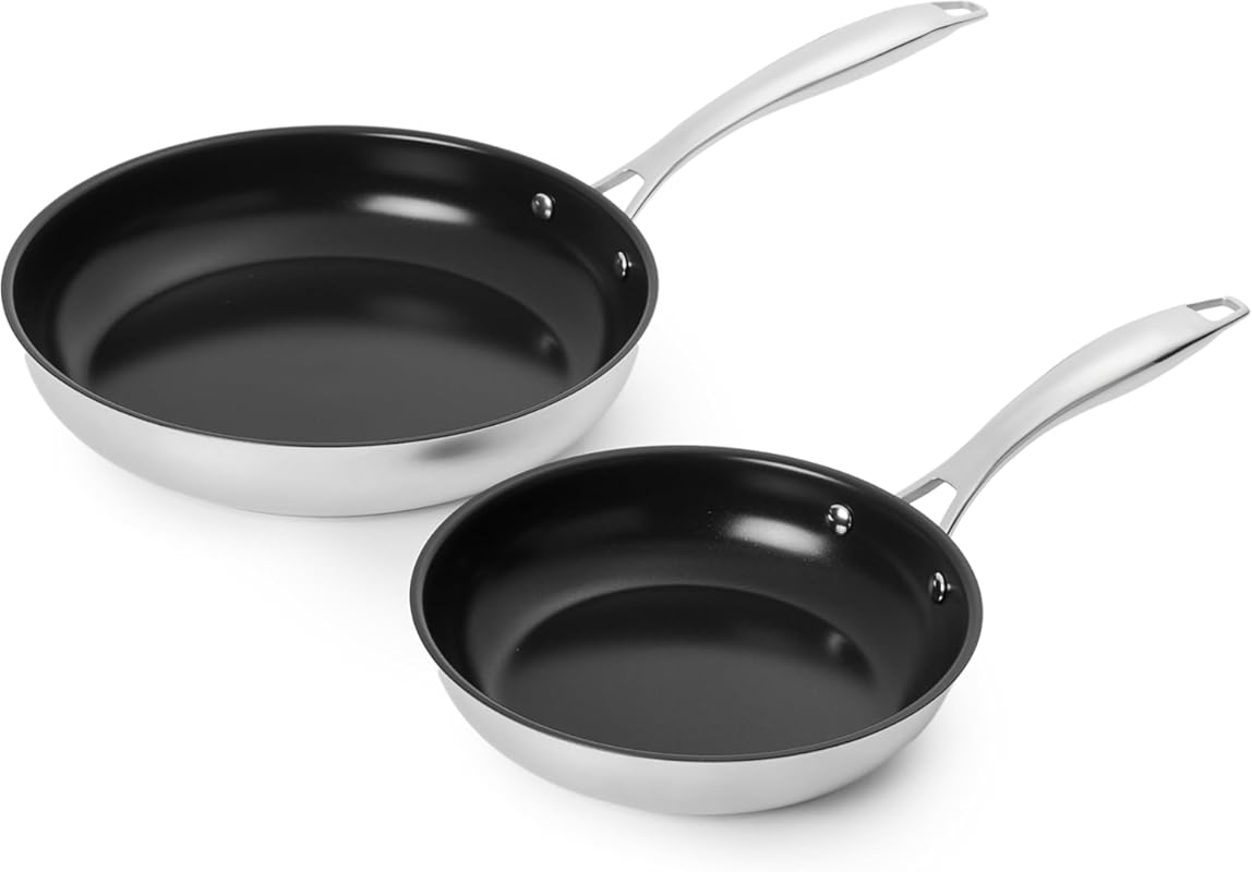 Amazon Basics 2-Piece Ceramic Non-Stick Stainless Steel Fry Pan Set, 8