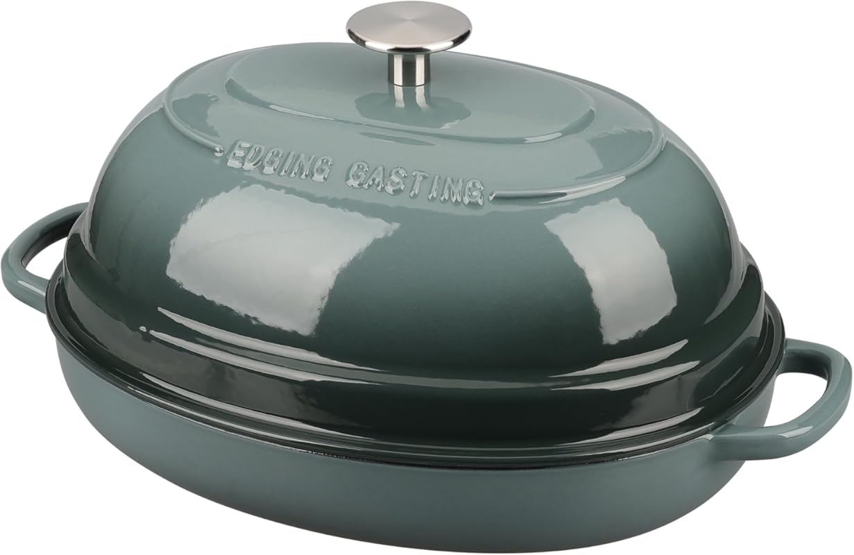 EDGING CASTING 6QT Enameled Oval Cast Iron Dutch Oven, Slateblue, Idea