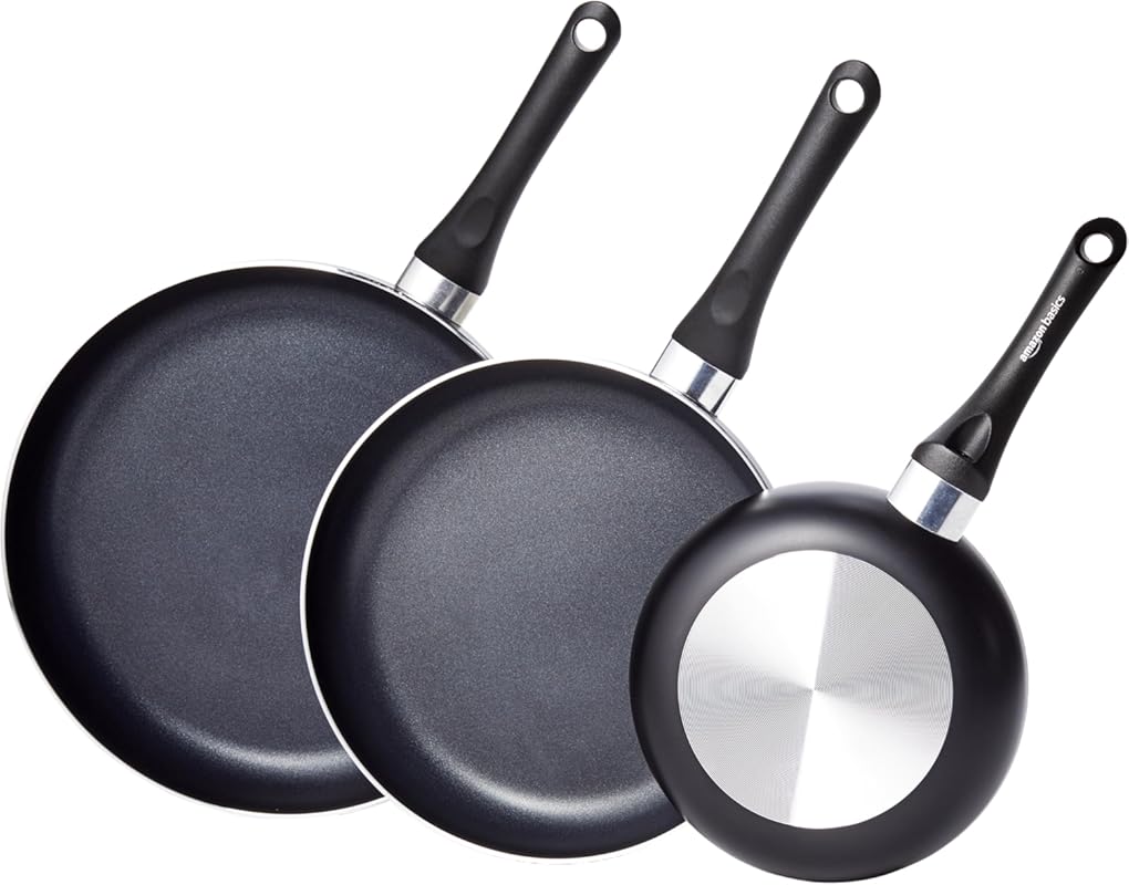 Amazon Basics 3-Piece Ceramic Non-Stick Frying Pan Set, 8", 10" & 12",