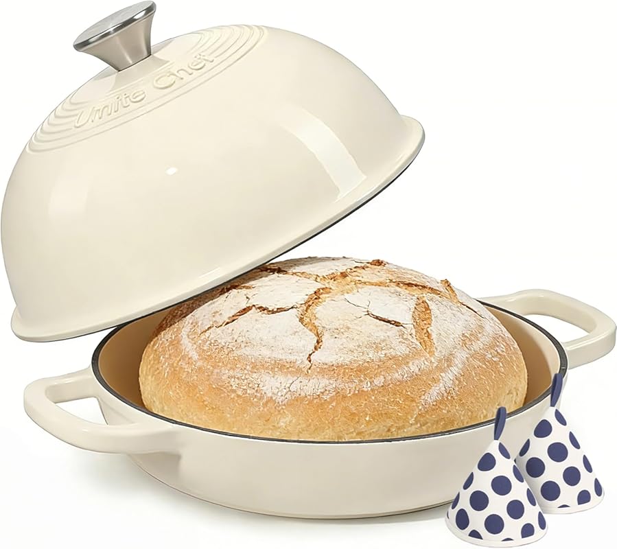 Enameled Round Cast Iron 6QT Dutch Oven for Homemade Sourdough Bread B
