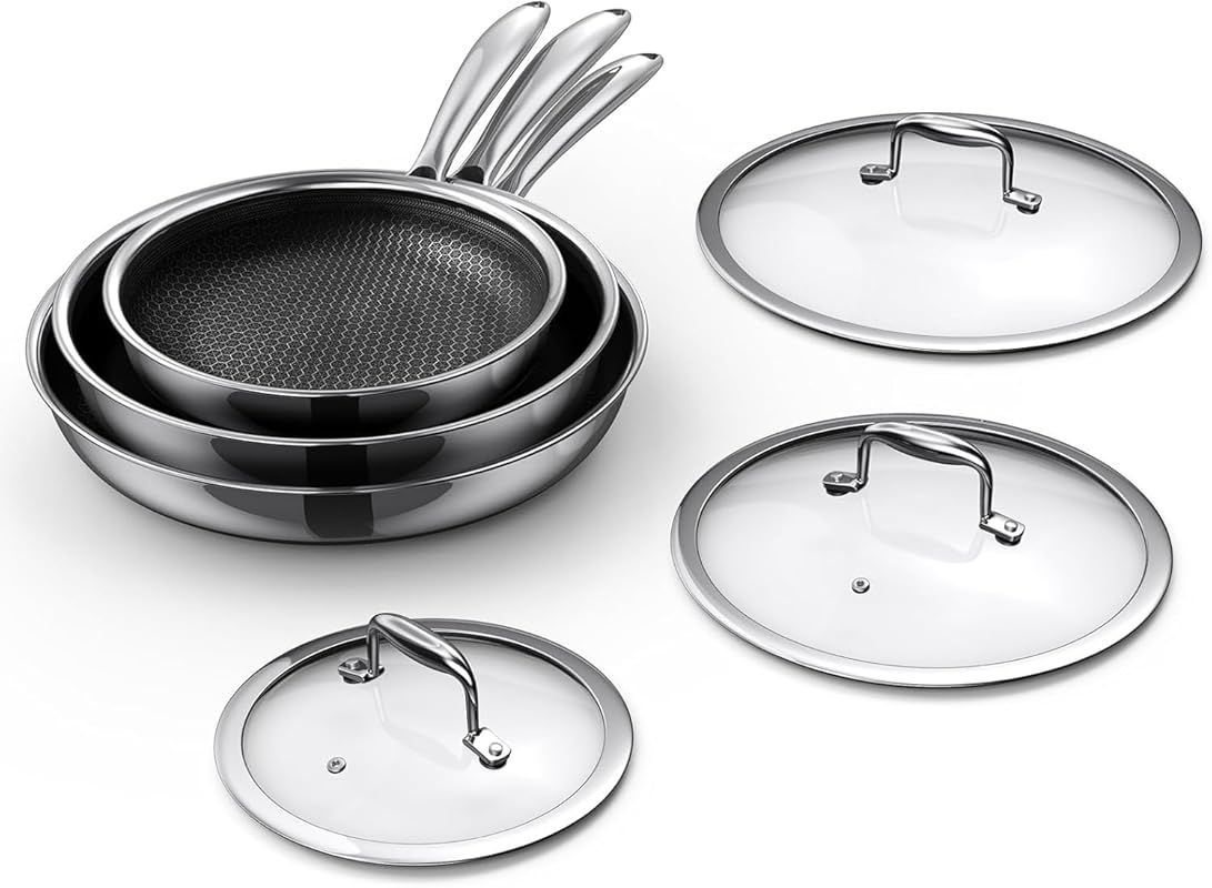 MOMOSTAR 6-Piece Hybrid Nonstick Fry Pan Set with 8, 10, 12 Inch Pans,