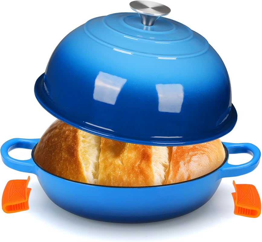 LIFERUN 6QT Enameled Cast Iron Dutch Oven with Silicone Handles, Non-S