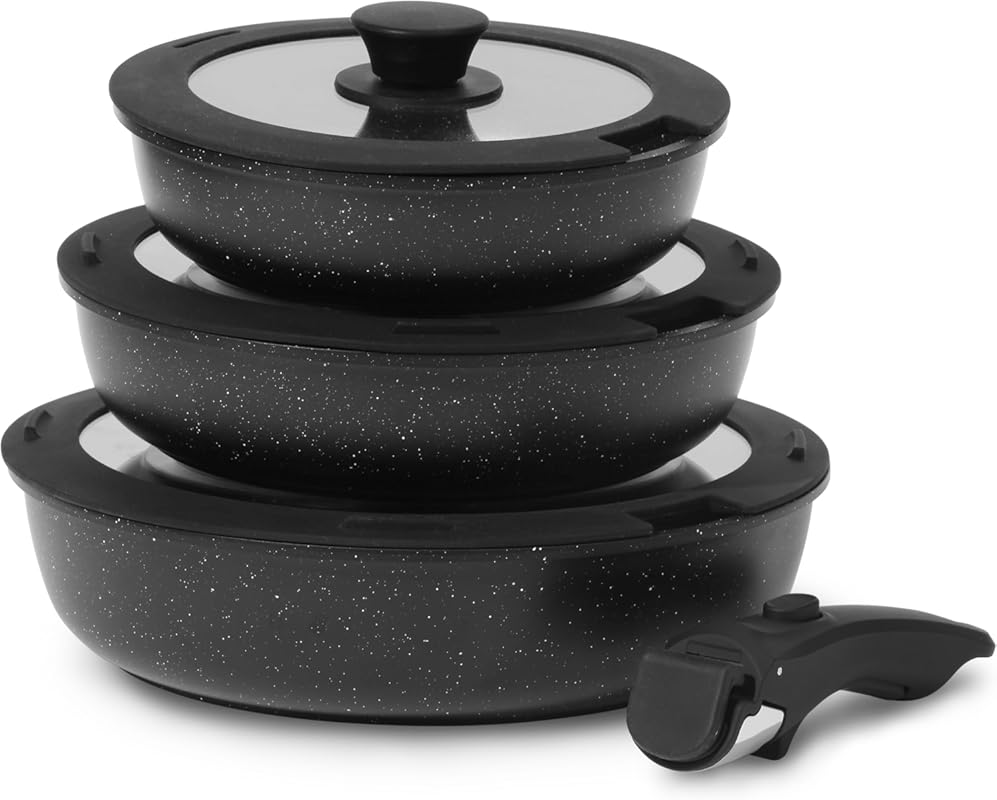 ESLITE LIFE 7-Piece Nonstick Ceramic Frying Pan Set with Lids & Detach