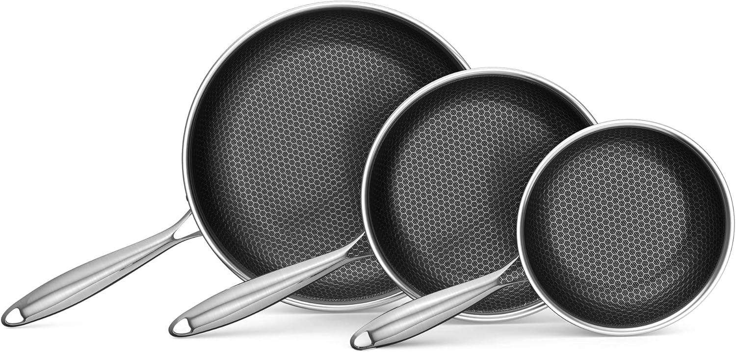 Bielmeier 3-Piece Nonstick Frying Pan Set, Stainless Steel Flat Bottom