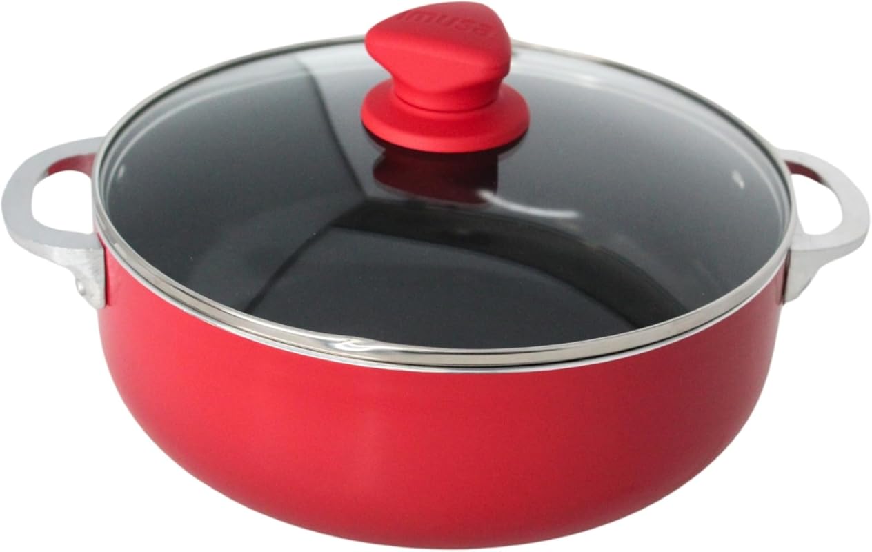 IMUSA 3.2 Quart Red Aluminum Dutch Oven with Black Ceramic Nonstick Co
