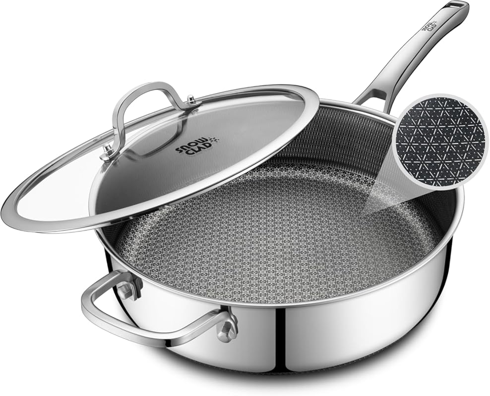 12 Inch Hybrid Nonstick Stainless Steel Saute Pan with Lid, 5 Quart, P