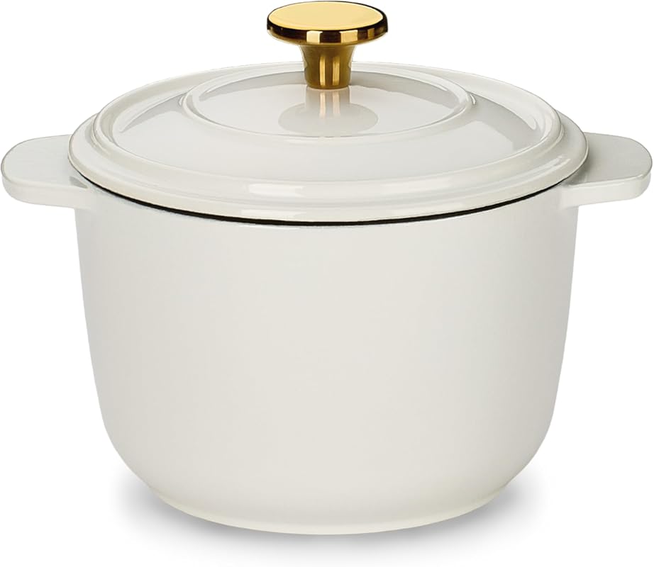 CAROTE 2QT White Enameled Cast Iron Dutch Oven with Lid - Oven Safe to