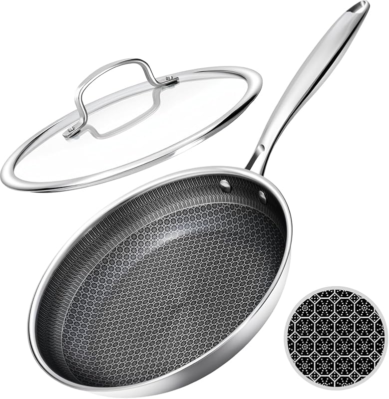 10-Inch Nonstick Frying Pan with Honeycomb Surface, Lid, Oven-Safe, Di