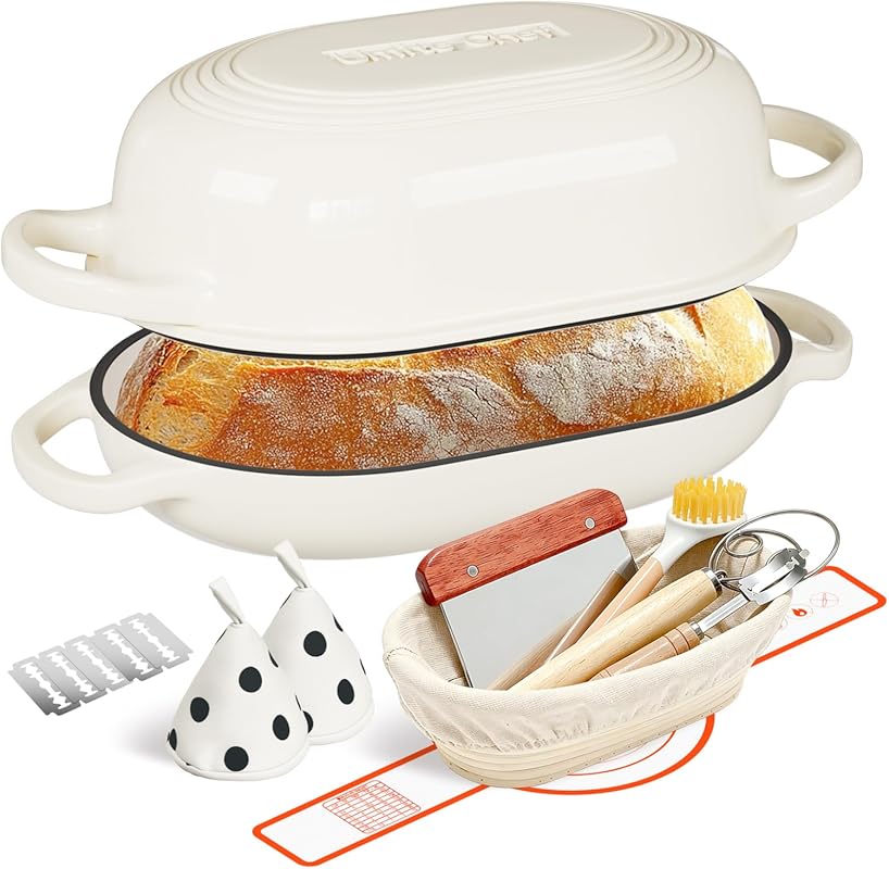 5QT Enameled Cast Iron Dutch Oven for Bread Baking with Sourdough Supp