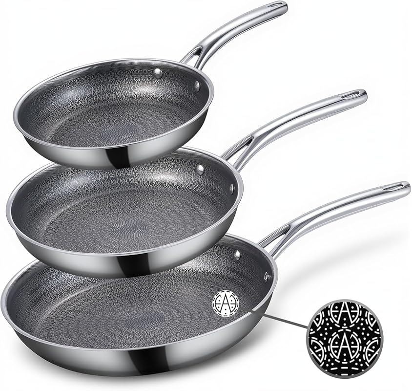 Ammeloo Hybrid Tri-Ply Stainless Steel Frying Pan Set, Nonstick, Induc