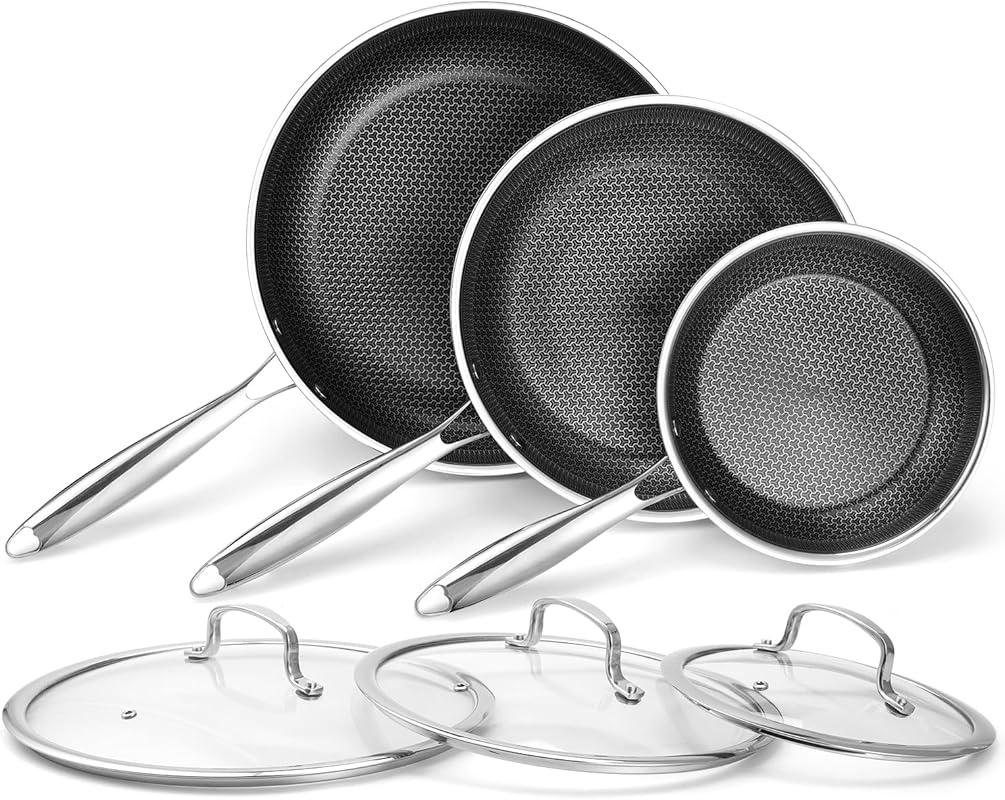 Nonstick Frying Pan Set 6 Pcs with 8, 10, 12 Inch Lids, PFOA Free, Ove