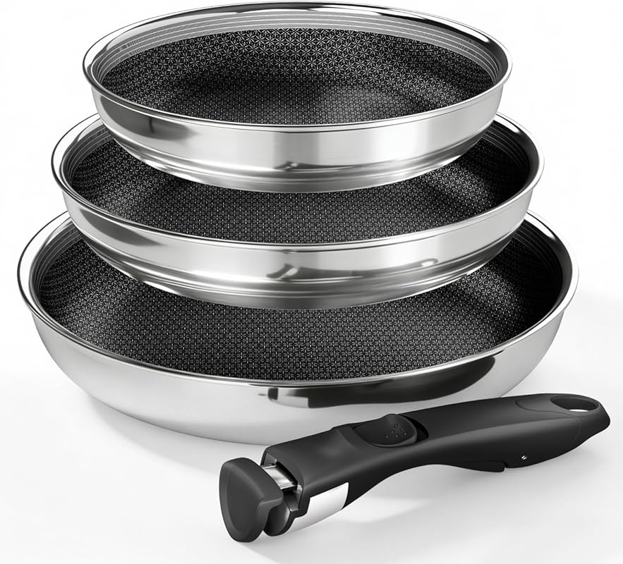 Kitchen Academy 3-Ply Stainless Steel Frying Pan Set, 8/9.5/11 Inch, N