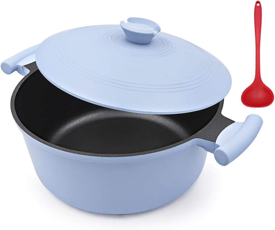 4.5 Quart Lightweight Blue Aluminum Dutch Oven with Lid, Nonstick, Ind
