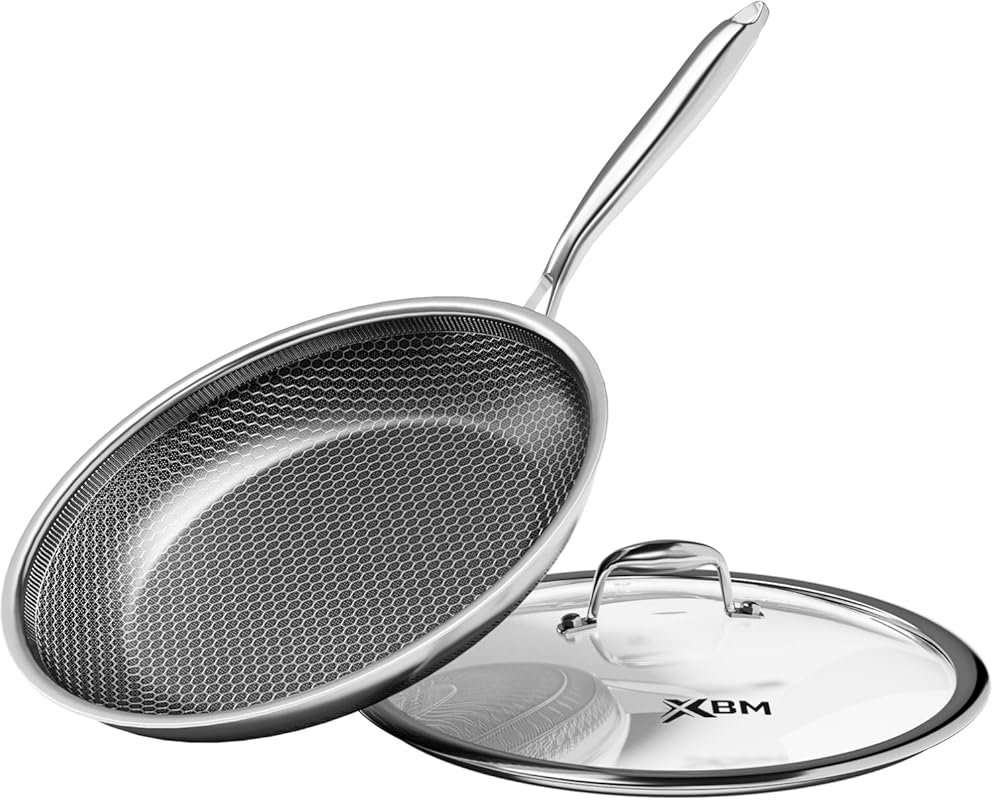 Honeycomb 10-Inch Stainless Steel Nonstick Frying Pan with Lid, Induct