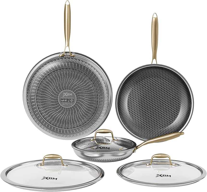 Honeycomb Stainless Steel Nonstick Frying Pan Set with Lids, Induction