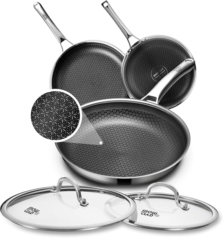 Nonstick Hybrid Frying Pan Set with 2 Lids, Stainless Steel Handles, O