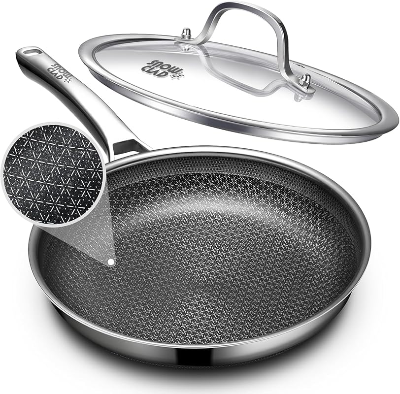 12-Inch Hybrid Improved Nonstick Frying Pan with Lid, Stainless Steel,