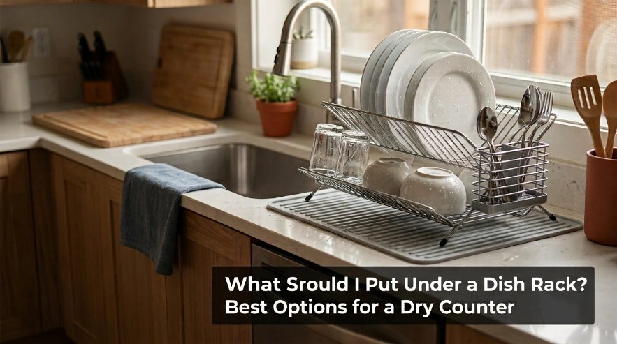 Person loading spaced dishes into a rack with a drain board directing water toward the sink.