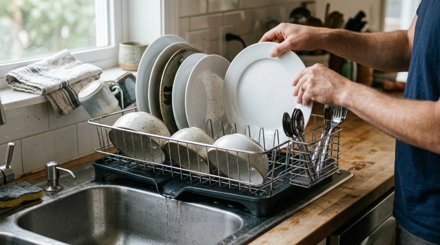 Three dish rack styles for everyday dishes, premium drainage, and bottles or awkward kitchen items.