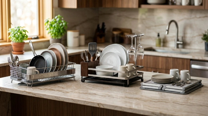 What is the best kitchen dish rack? Expandable rack holding plates, cups, glasses, flatware, and pans.