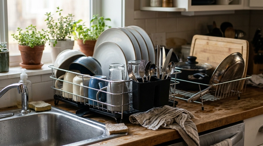 Best kitchen dish rack comparison showing expandable, premium steel-frame, and compact fold-flat designs.