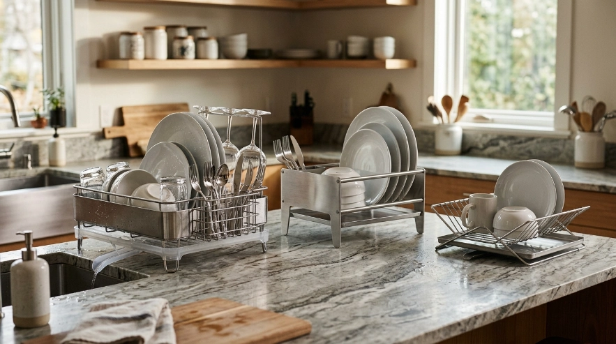 Three recommended stainless steel dish racks for overall use, all-metal construction, and small kitchens